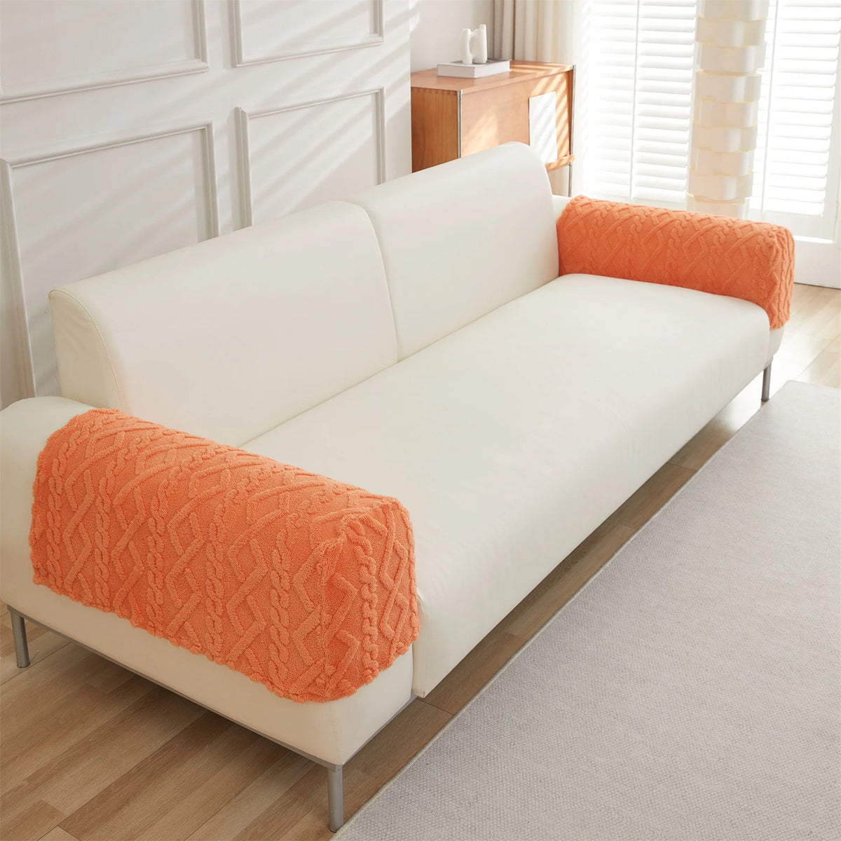 2 housses protection accoudoirs de canapé épaisse anti griffes orange
