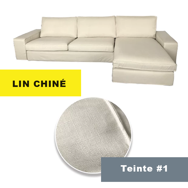 Housse canapé d'angle méridienne IKEA KIVIK lin chiné blanc