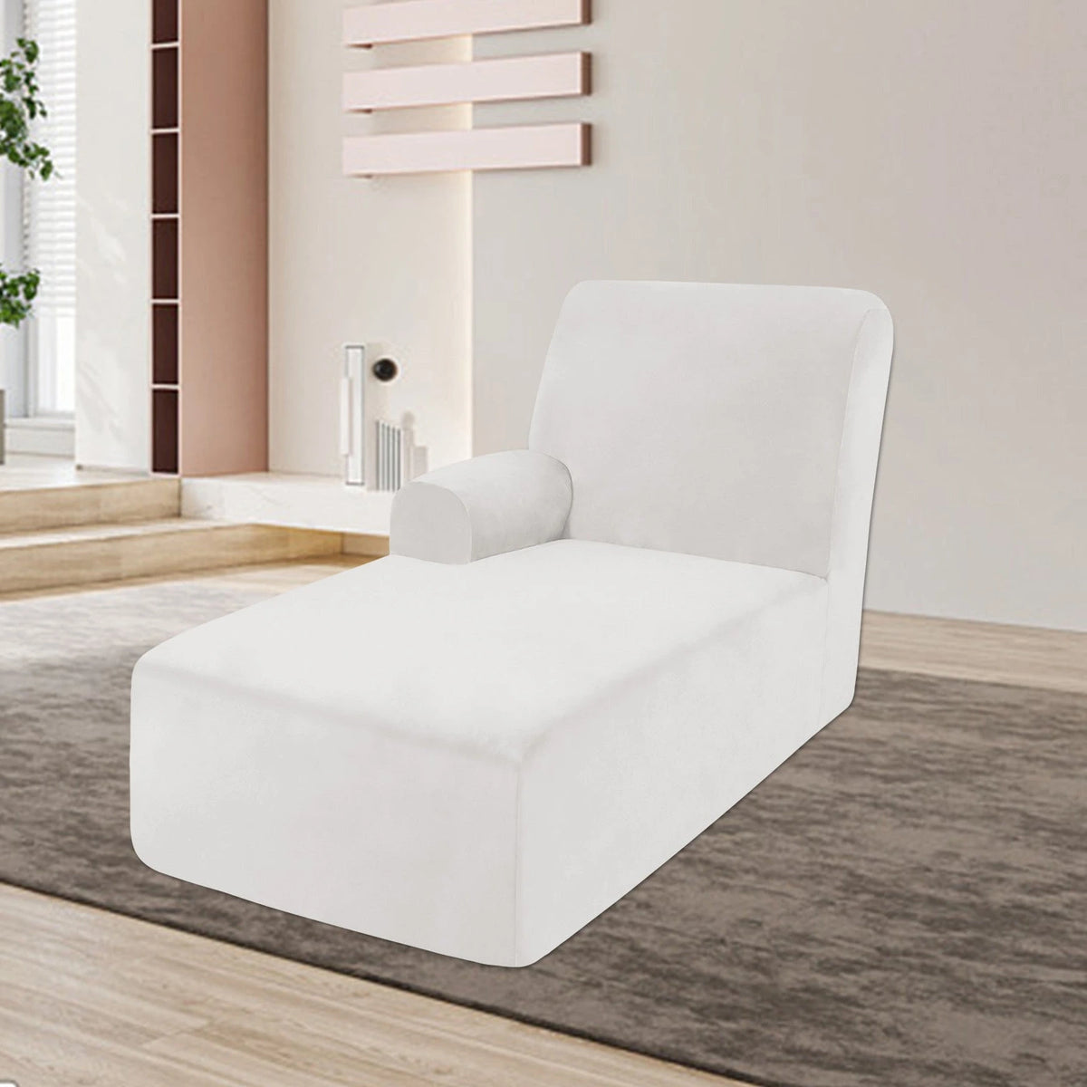 Housse pour méridienne et chaise longue avec accoudoir en velours ivoire