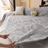 Plaid Jeté de canapé grande taille XXL anti griffures texture feuille d'hibiscus gris