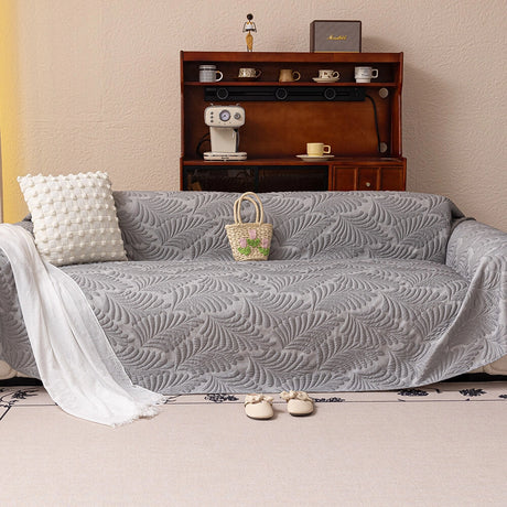 Plaid Jeté de canapé grande taille XXL anti griffures texture feuille d'hibiscus gris