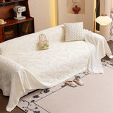 Plaid Jeté de canapé grande taille XXL anti griffures texture feuille d'hibiscus beige