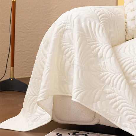Plaid Jeté de canapé grande taille XXL anti griffures texture feuille d'hibiscus beige