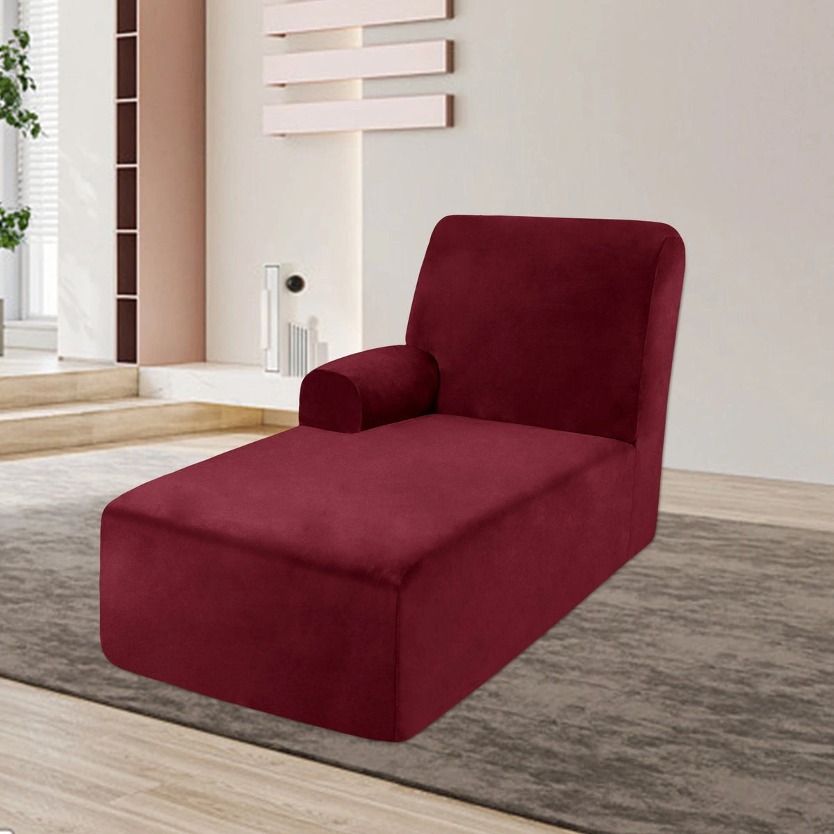 Housse pour méridienne et chaise longue avec accoudoir en velours bordeaux