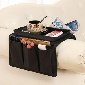 Waterproof armrest organizer with small tray and integrated pockets