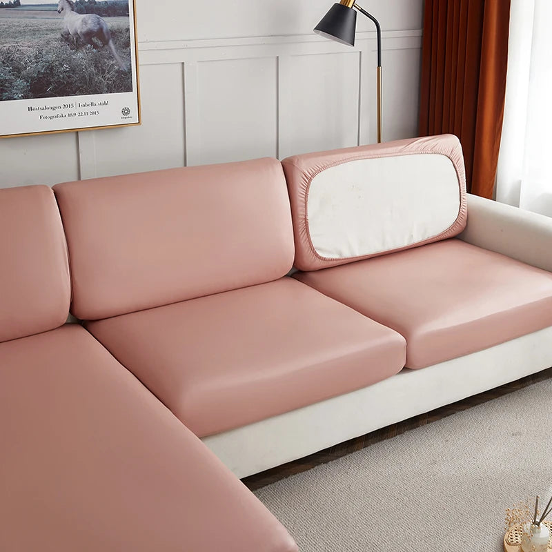 housse de coussin de canapé imperméable simili-cuir saumon